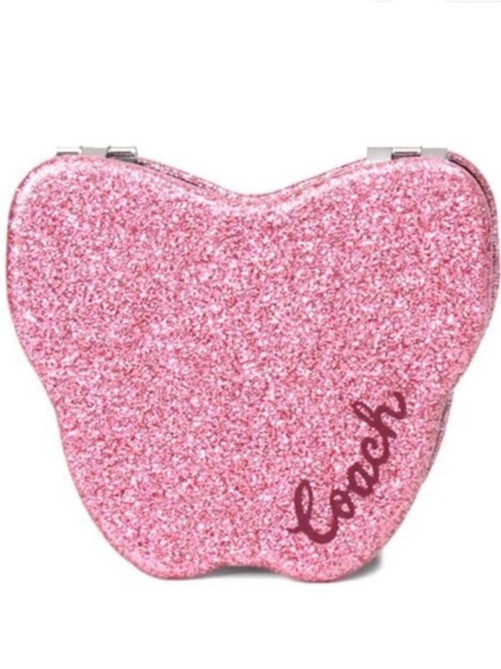 Coach Pink Glitter Butterfly Compact Mirror - Shimmering Pink NEW WITH TAGS